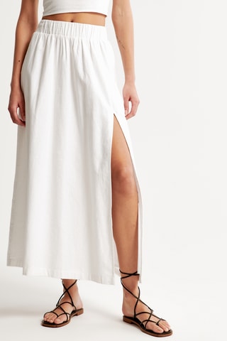 Jupe longue taille haute en lin - Blanc