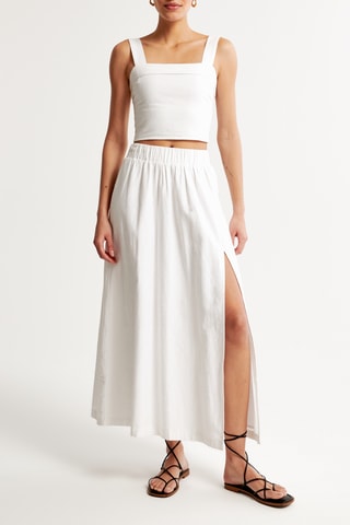Jupe longue taille haute en lin - Blanc
