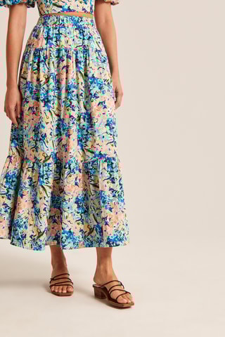 Jupe longue taille haute - Bleu cobalt et rose