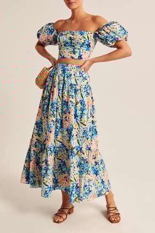 Jupe longue taille haute - Bleu cobalt et rose