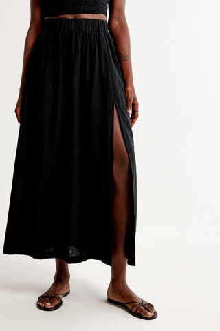 Jupe longue taille haute en lin - Noir