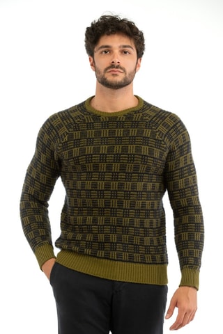 Pull slim en laine vierge et mohair - Vert olive - Zanone