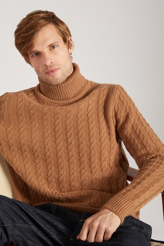 Pull slim en laine vierge et alpaga - Camel - Zanone
