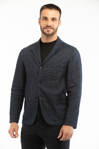 Veste slim en laine et lin - Bleu foncé - Montedoro