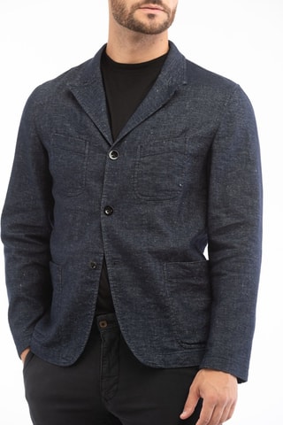 Veste slim en laine et lin - Bleu foncé - Montedoro