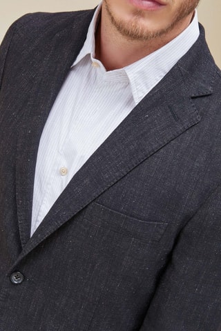 Veste de costume slim en laine vierge et lin - Noir - Montedoro