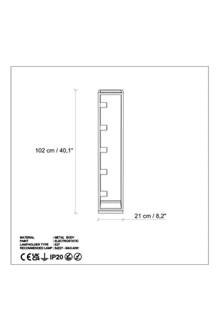 Staanlamp - Zwart - 5 x 40 W - 102 cm