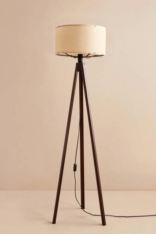 Houten Staanlamp op Driepoot - Crèmekleurig en Naturel - 60 W