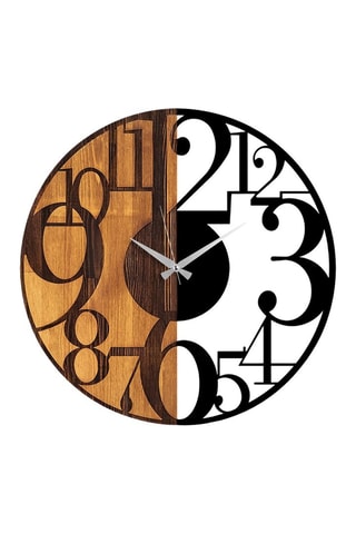 Houten Klok Numbers - 56 x 3 x 56 cm - Naturel en Zwart