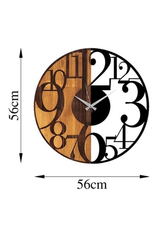 Houten Klok Numbers - 56 x 3 x 56 cm - Naturel en Zwart