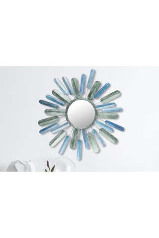 Spiegel Metal Art Mirror Sun - Lichtblauw en kaki