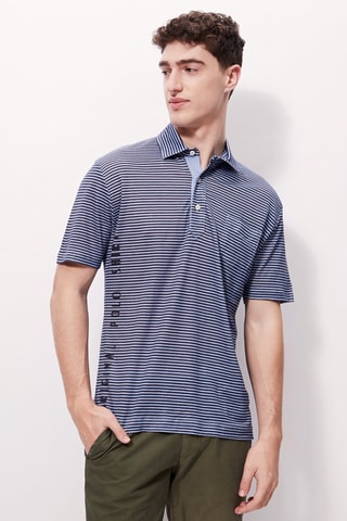 Polo rayé en lin - 
Bleu marine et violet