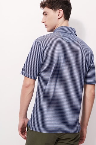 Polo rayé en lin - 
Bleu marine et violet