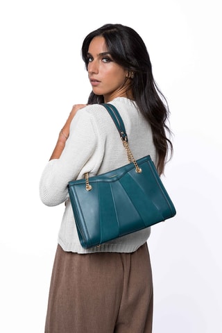 Leren Trendy Handtas Ornella C - Pauwblauw