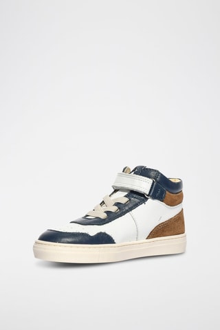 Sapatilhas subidas de couro Baby Miami - Branco e azul-marinho