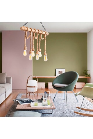 Candeeiro suspenso Erebos - Preto e natural - 6 x 100 W