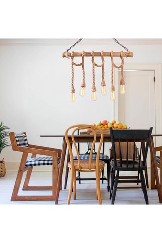 Candeeiro suspenso Erebos - Preto e natural - 6 x 100 W