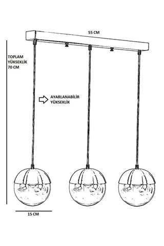 Candeeiro suspenso Küre 3 - Dourado - 3 x 60 W