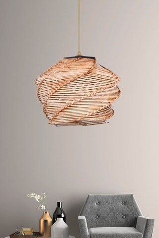 Candeeiro suspenso em madeira e bambou Ruche - Natural e dourado - 45-60 W