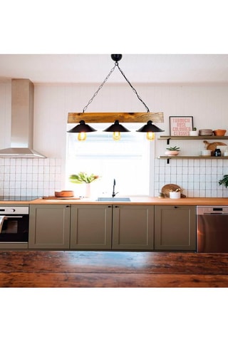 Candeeiro suspenso Üç Sapka - Natural e preto - Em pinho - 3 x 60 W