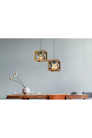 Candeeiro suspenso em madeira de charme Zikzak - Natural - 2 x 60 W