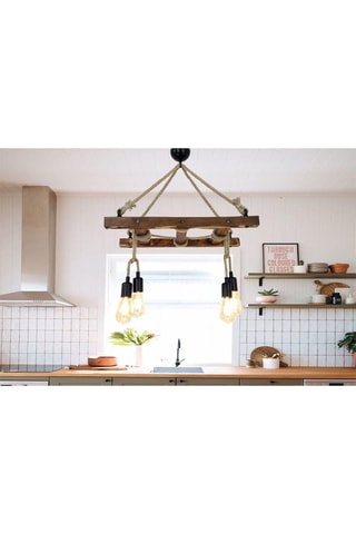 Candeeiro suspenso Borulu - Natural - Em pinho - 4 x 60 W