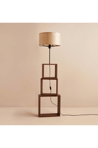 Candeeiro de pé de madeira - Natural e bege - 60 W