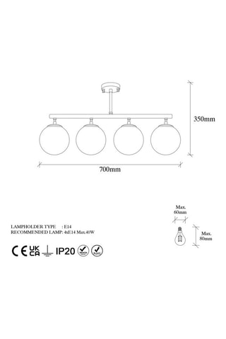 Candeeiro de teto Fazli - Dourado e branco - 4 x 40 W