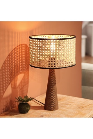 Candeeiro de mesa em madeira e rotim - Natural e bege - 5-9 W