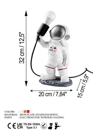 Candeeiro de mesa Astronaut - Branco e preto - 40 W
