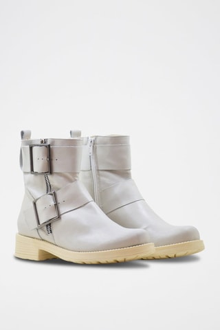 Leren Enkellaarzen Ecru