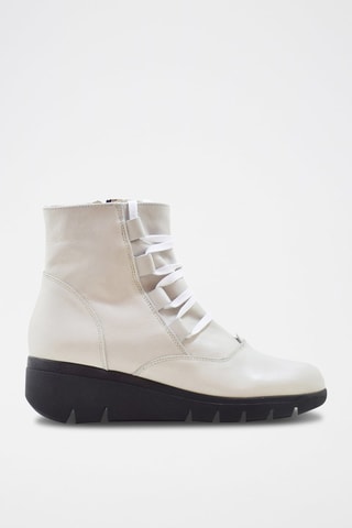 Leren Enkellaarzen met Sleehak Wit