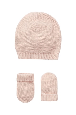 Bonnet et moufles - Rose poudré