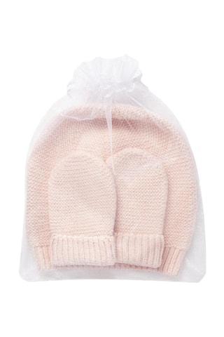 Bonnet et moufles - Rose poudré