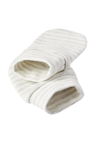 Bonnet et moufles à rayures - Gris clair et blanc