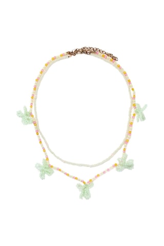 Collier multirangs - Beige clair et vert clair