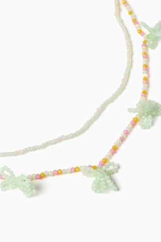 Collier multirangs - Beige clair et vert clair