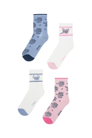 4 paires de chaussettes Angel et Stitch Lilo et Stitch Disney - Blanc, rose et bleu