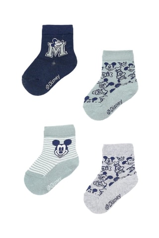 4 paires de chaussettes Mickey Disney - Bleu marine, gris clair et vert d'eau