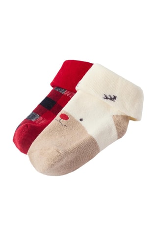 2 paires de chaussettes antidérapantes - Ecru et rouge