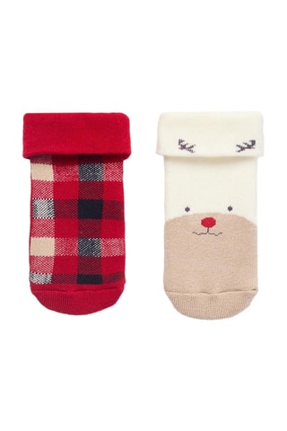 2 paires de chaussettes antidérapantes - Ecru et rouge