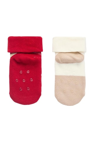 2 paires de chaussettes antidérapantes - Ecru et rouge