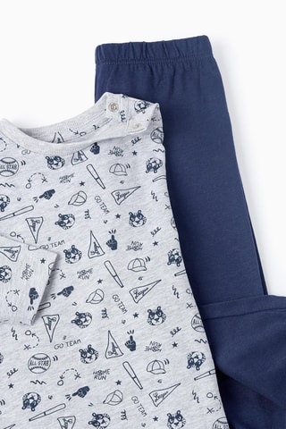 Pyjama - Gris clair chiné et bleu marine