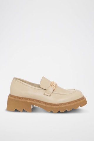 Leren Mocassins met Hak Beige