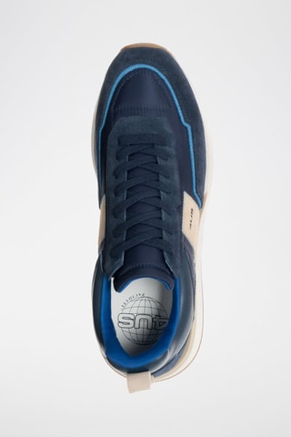 Leren Sneakers Marineblauw en Beige