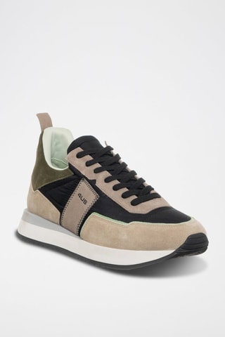 Leren Sneakers Lichtbruin en Olijfgroen