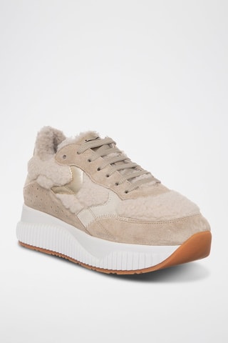 Leren Gevoerde Sneakers - Beige