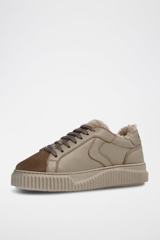 Leren Gevoerde Sneakers - Taupe