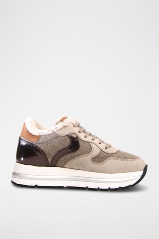 Leren Gevoerde Sneakers - Grijs en Beige