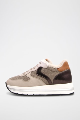 Leren Gevoerde Sneakers - Grijs en Beige